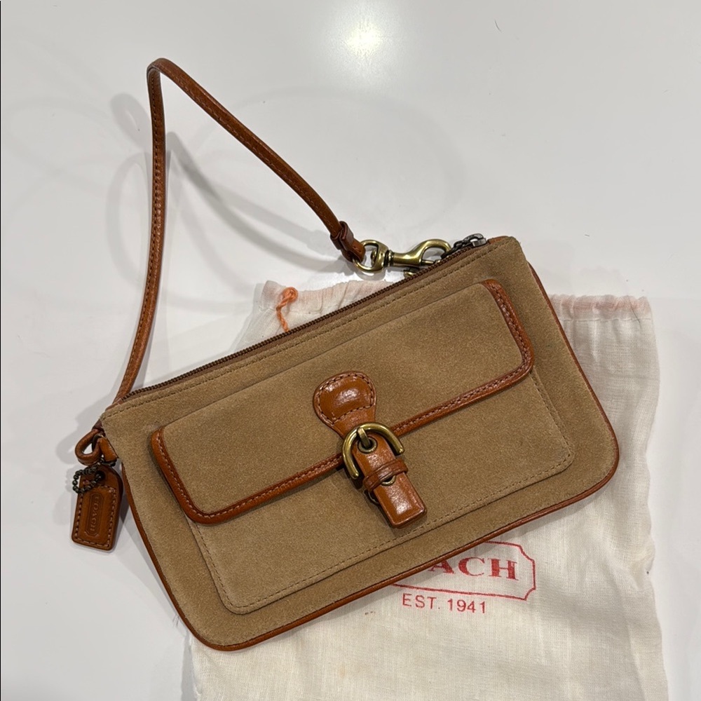 Coach Tan and Brown Clutch Wristlet